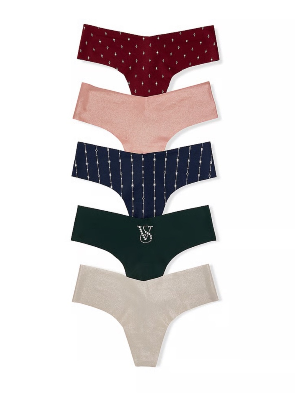 VICTORIA’S SECRET No-Show Shine Thong Panties Bundle of 5 LARGE